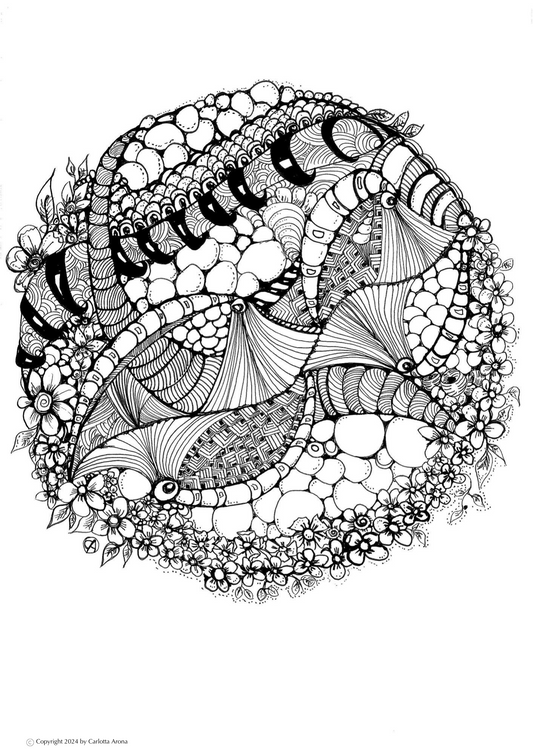 Hand-Drawn Digital Colouring Page | Flower Swirl | (Downloadable PDF)