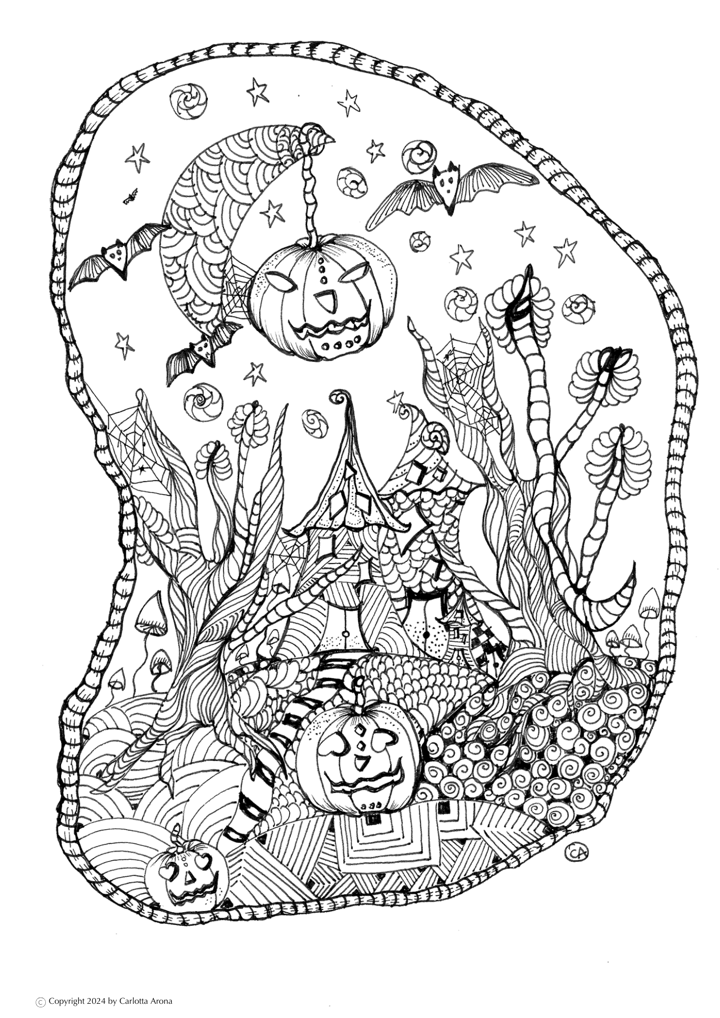 Hand-drawn Digital Colouring Page | Halloween | (Downloadable PDF)