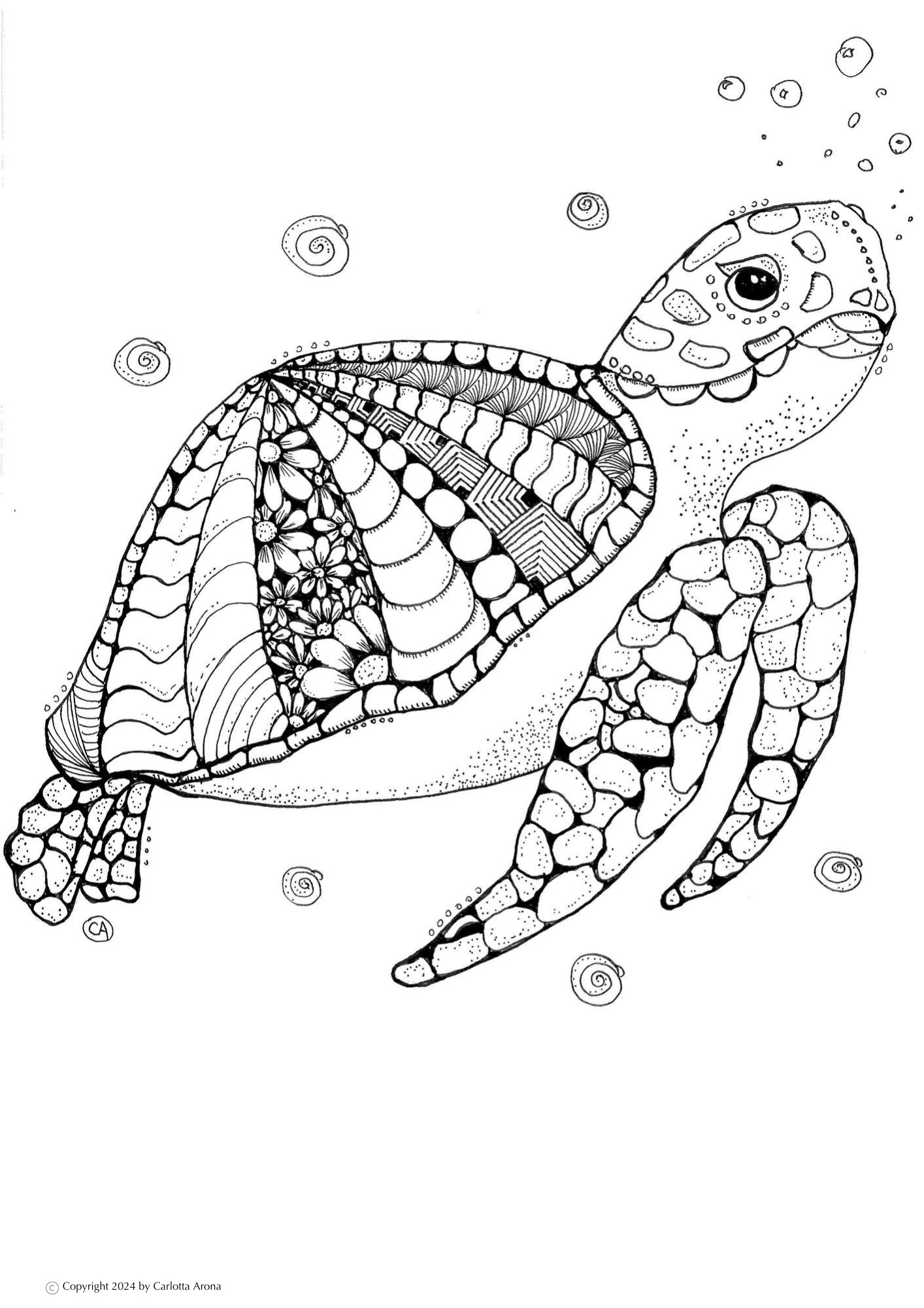 Hand-drawn Digital Colouring Page | Turtle Love | (Downloadable PDF)